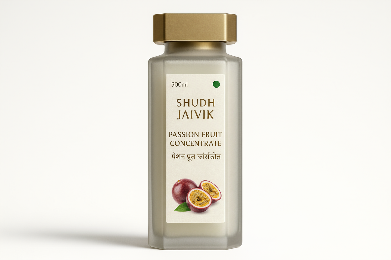 Shudh Jaivik Passion Fruit Concentrate 500ml - Redesigned Premium Bottle