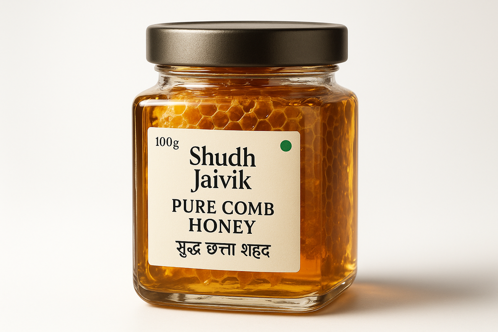 Shudh Jaivik Pure Comb Honey - Premium Glass Jar