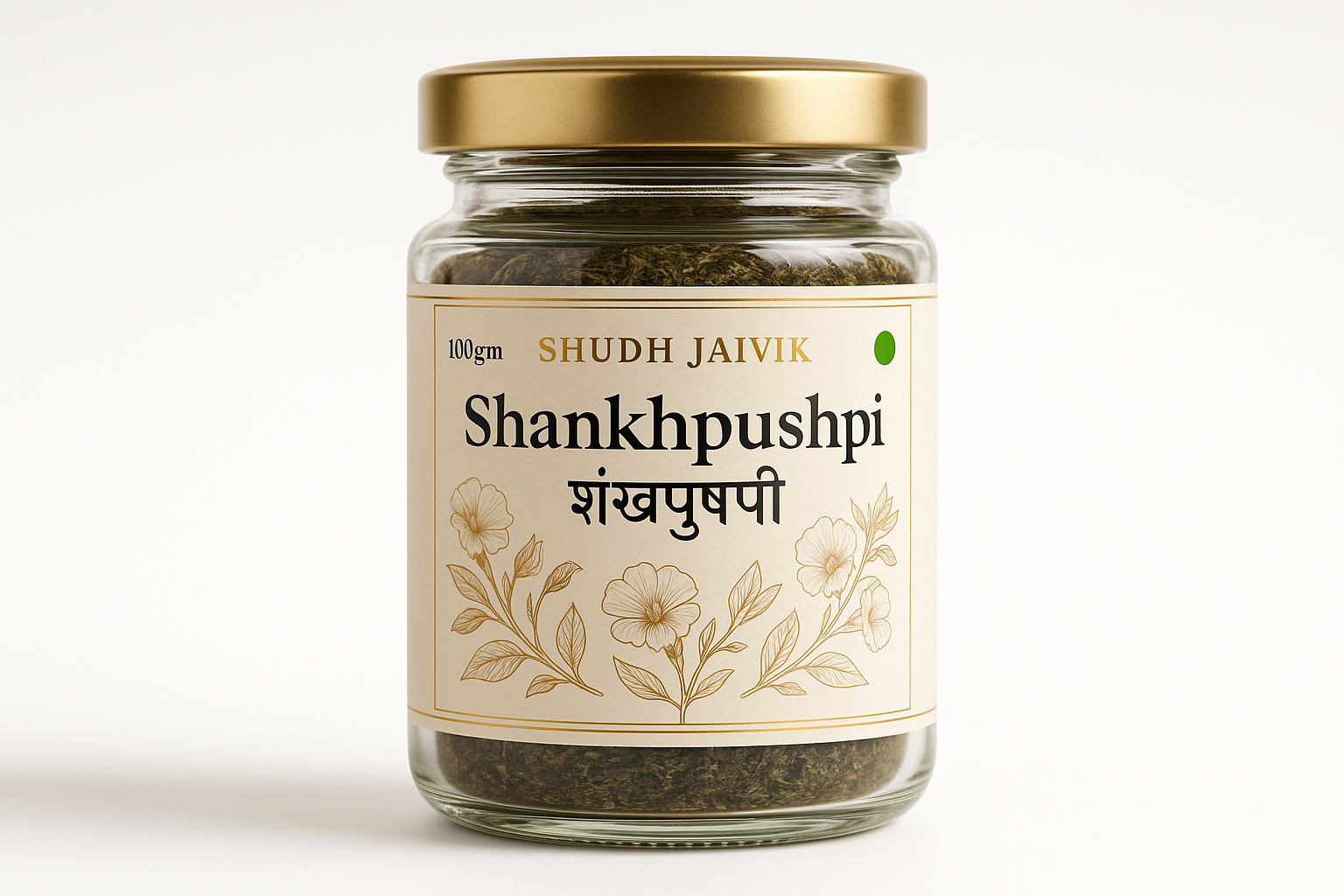 Shudh Jaivik Shankhpushpi Premium Glass Jar - Front View