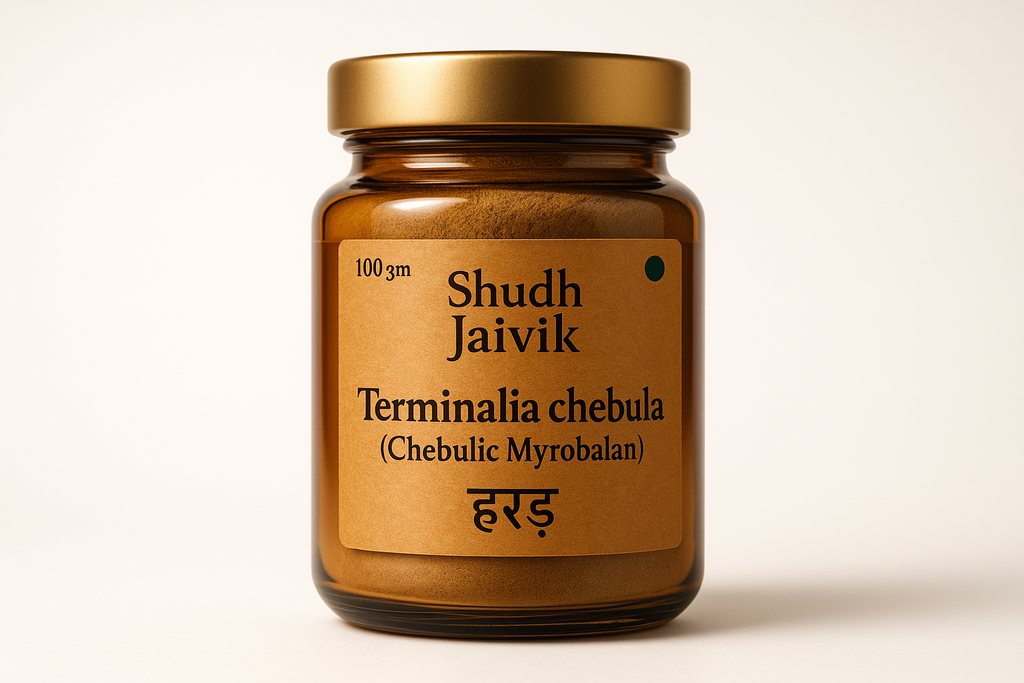 Shudh Jaivik Terminalia chebula Premium Glass Jar - Front View