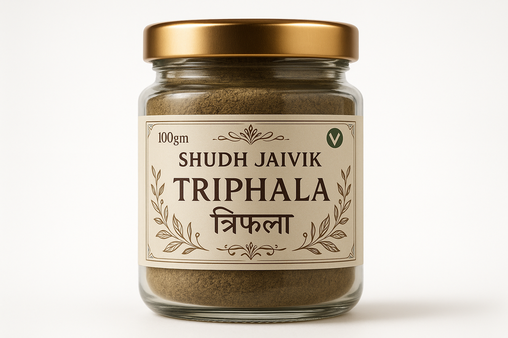 Shudh Jaivik Triphala Premium Glass Jar - Front View