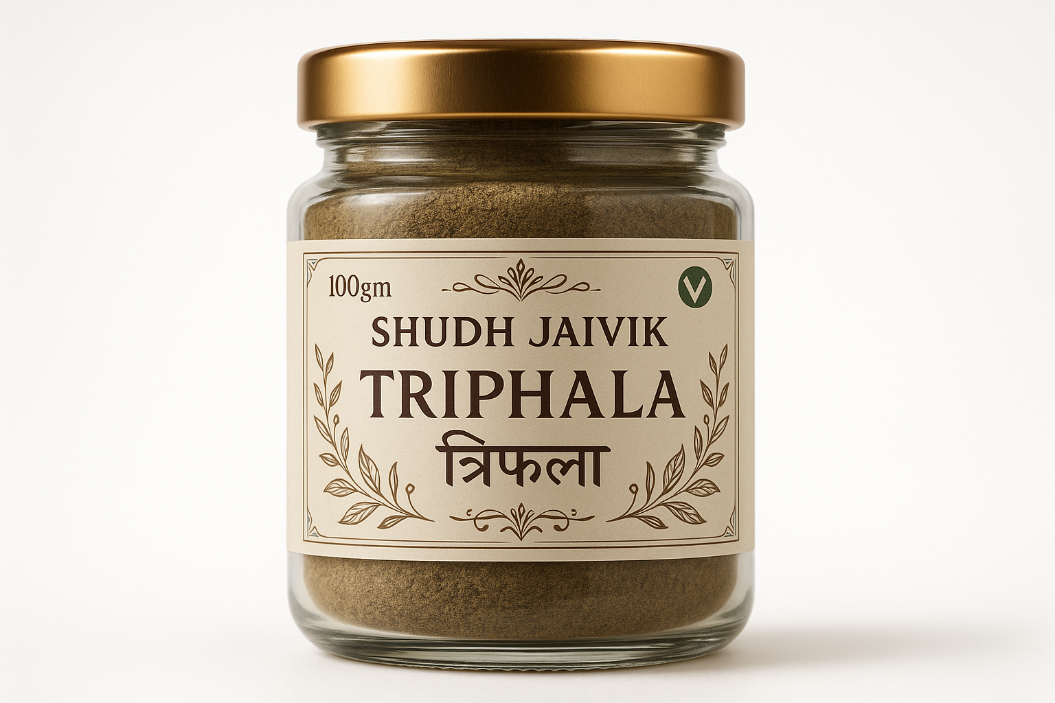 Shudh Jaivik Triphala Premium Glass Jar - Front View