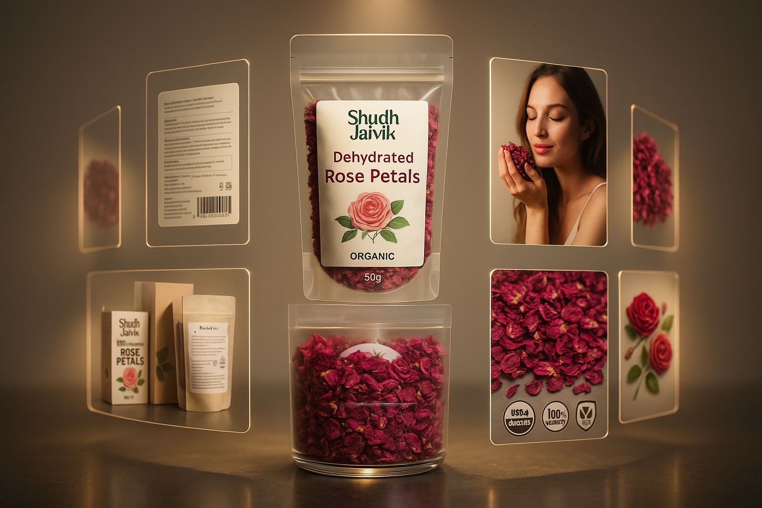 Stunning 3D Display Model Showcase - Shudh Jaivik Dehydrated Rose Petals