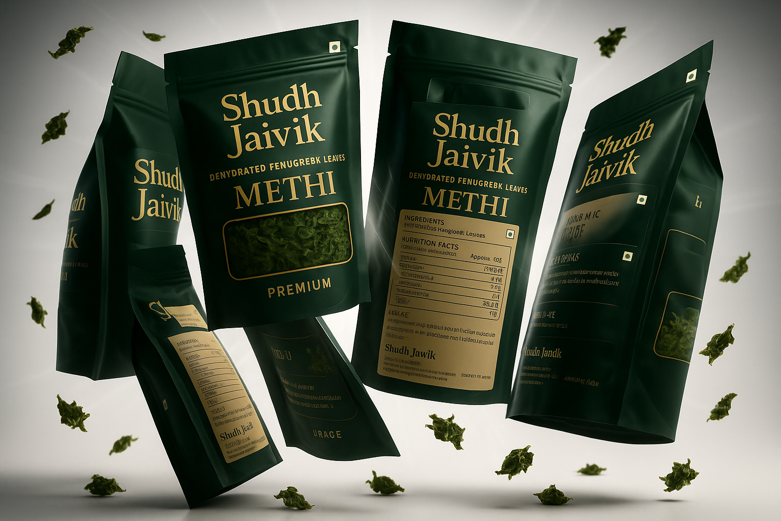 Super creative 3D model showcase of Shudh Jaivik Dehydrated Fenugreek Leaves